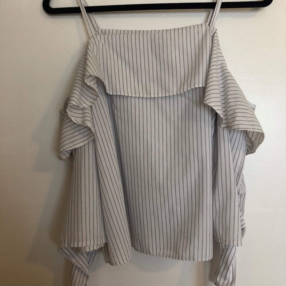 Topshop striped cut-out shoulder shirt